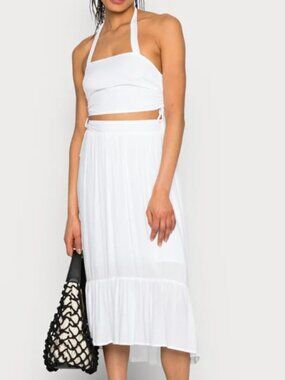 Hollister White Cinched Halter Top and Midi Skirt Set Size Medium